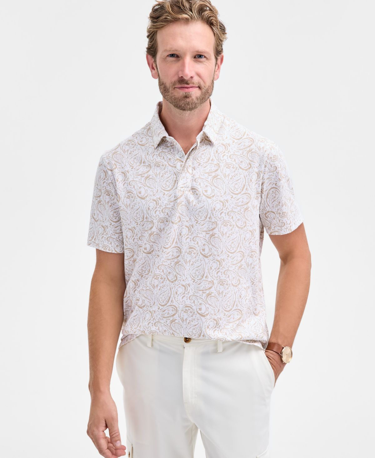 Мужская хлопковая рубашка поло Pima с коротким рукавом и узором Пейсли, эксклюзивный бренд Macy's