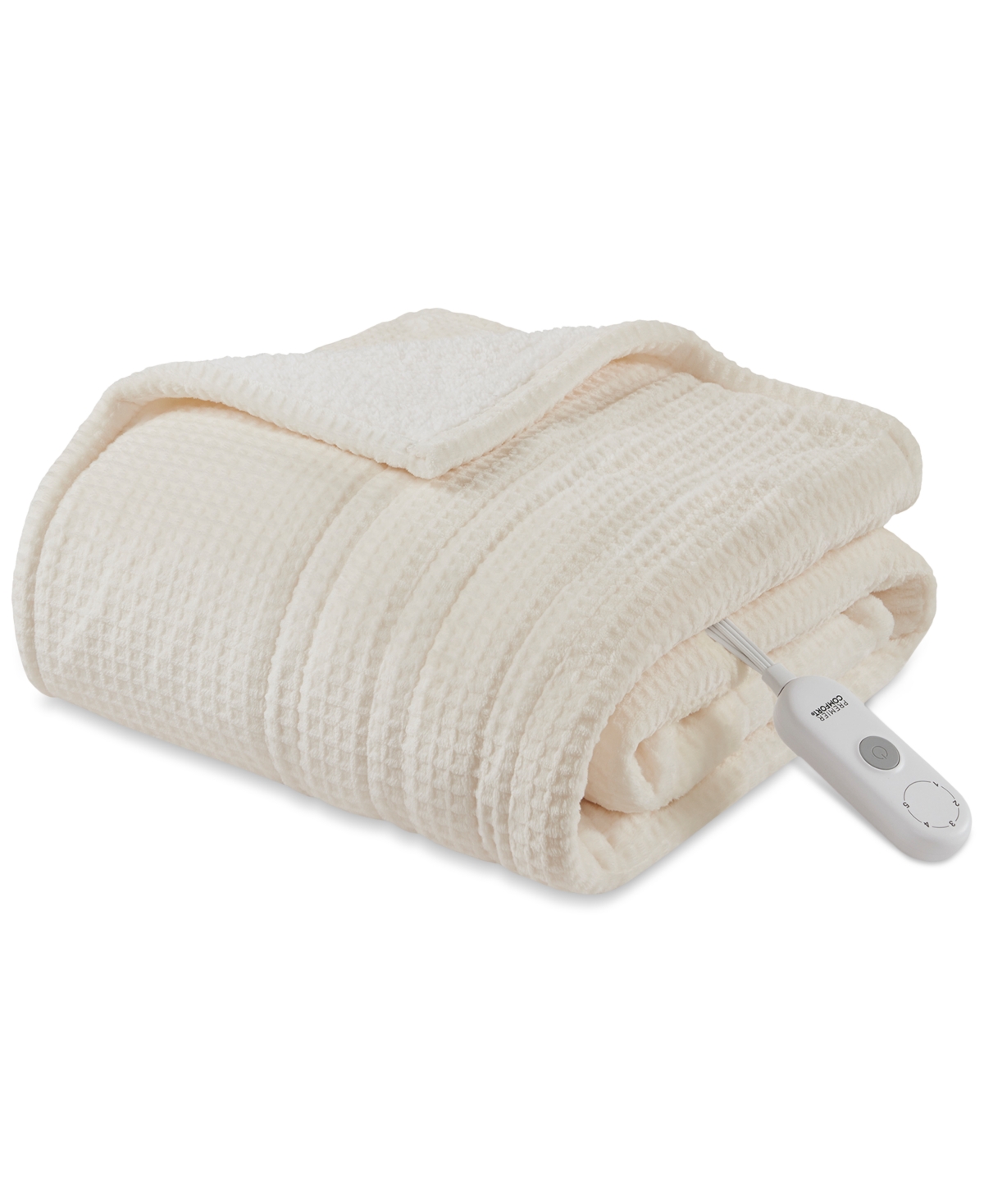 Premier Comfort Heated Waffle To Sherpa Throw, 50" X 60" In White