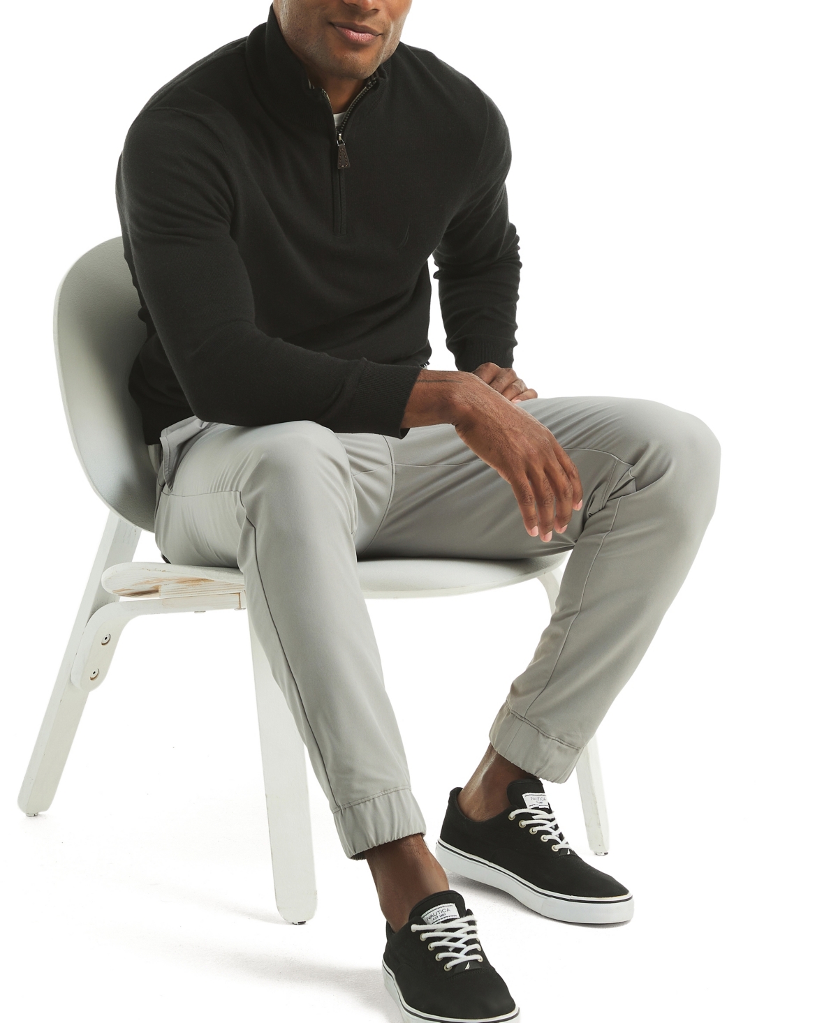 Nautica Mens Navtech Quarter-zip Sweater In Black