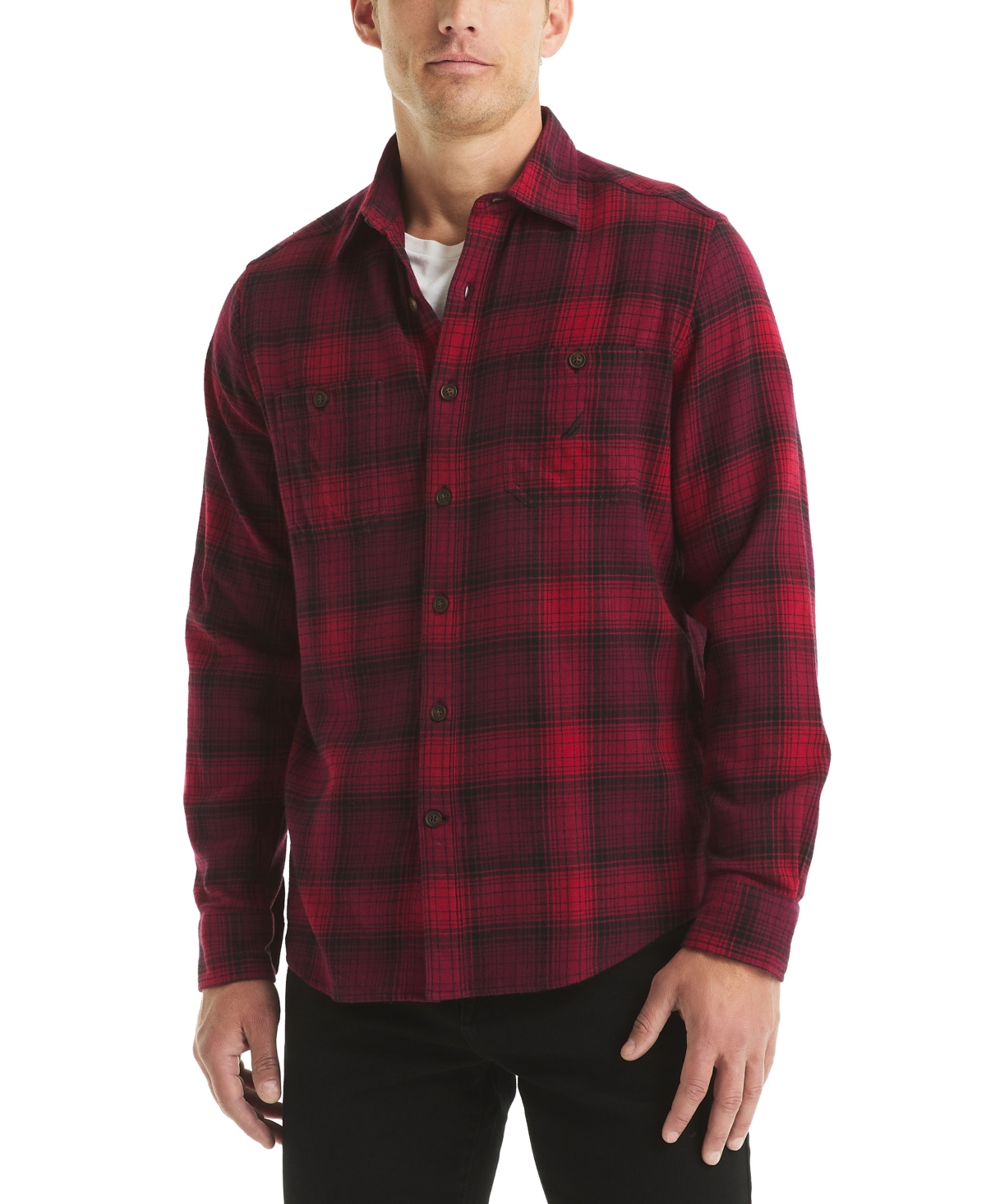 Nautica Men's Plaid Long Sleeve Shirt In Red