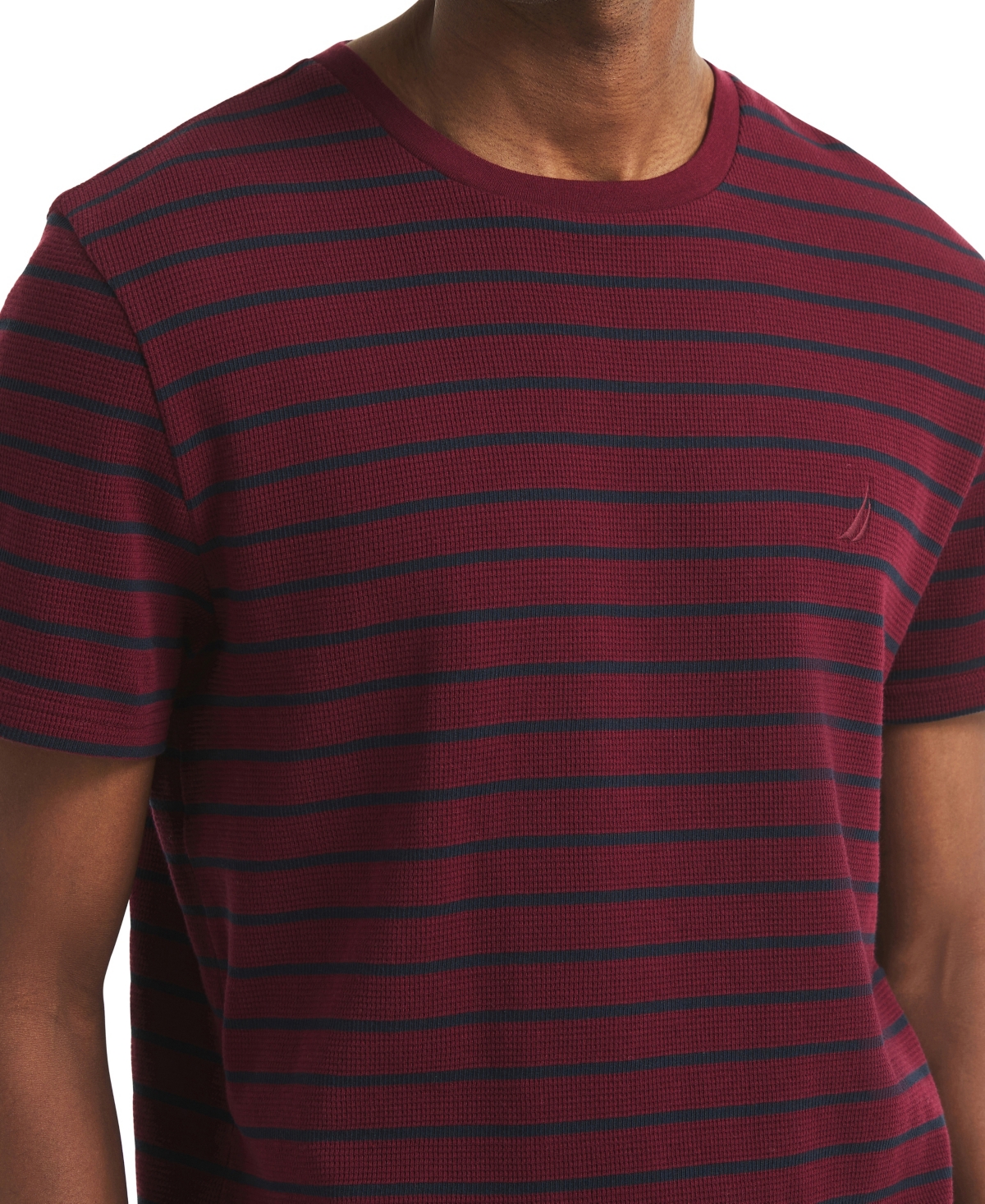 Nautica Mens Waffle Knit Striped Crewneck T-shirt In Burgundy
