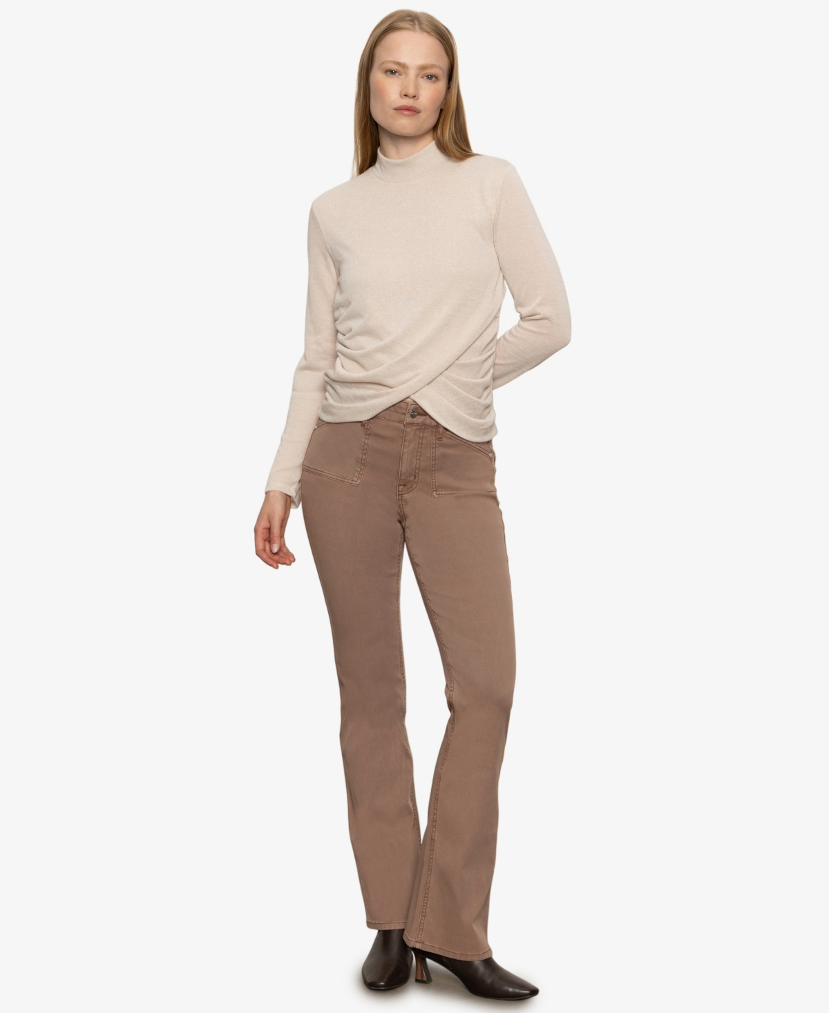 Sanctuary Long Sleeve Draped Mock Neck Top In Silver