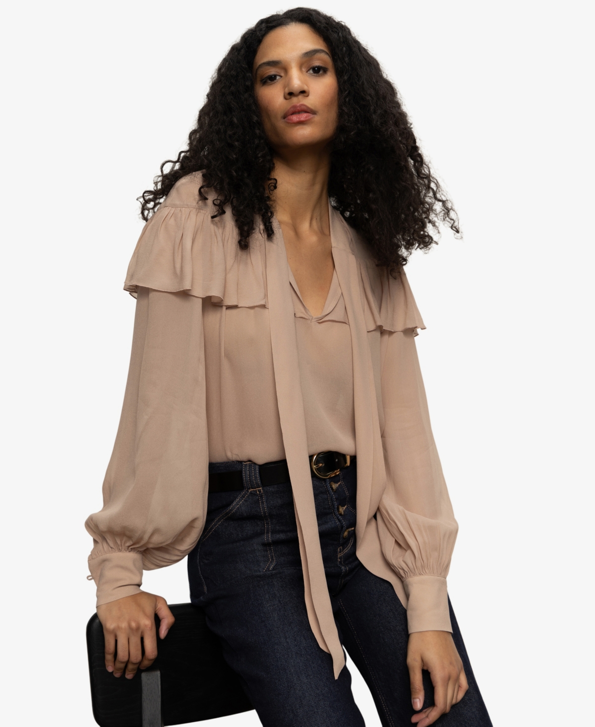 Sanctuary Fade Into You Ruffle Georgette Top In Brown
