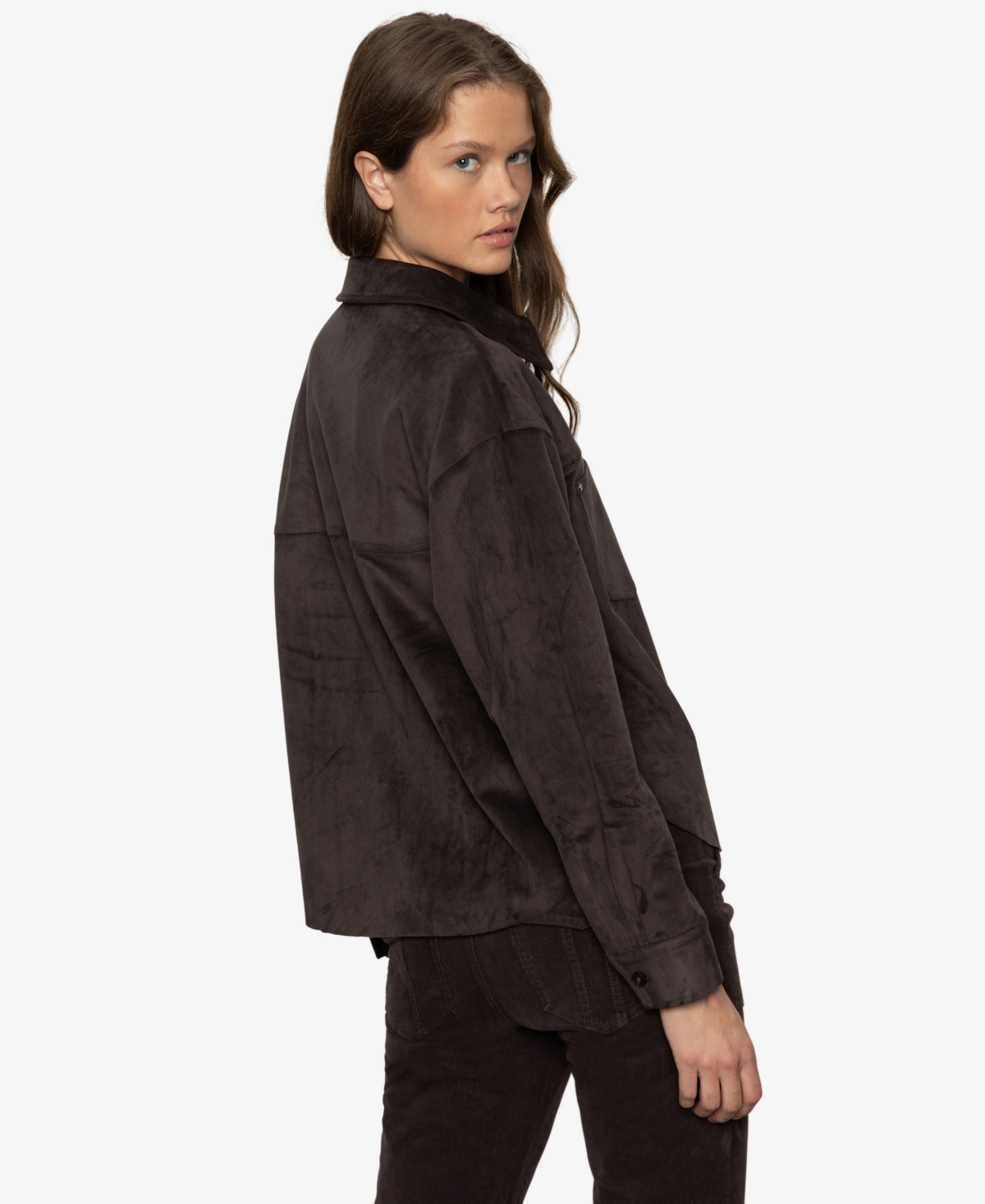 Sanctuary Ivy Faux Suede Long Sleeve Button-up Shirt In Brown