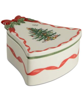 Spode - Christmas Tree Ribbons Bell Shaped Lidded Decorative Porcelain Box