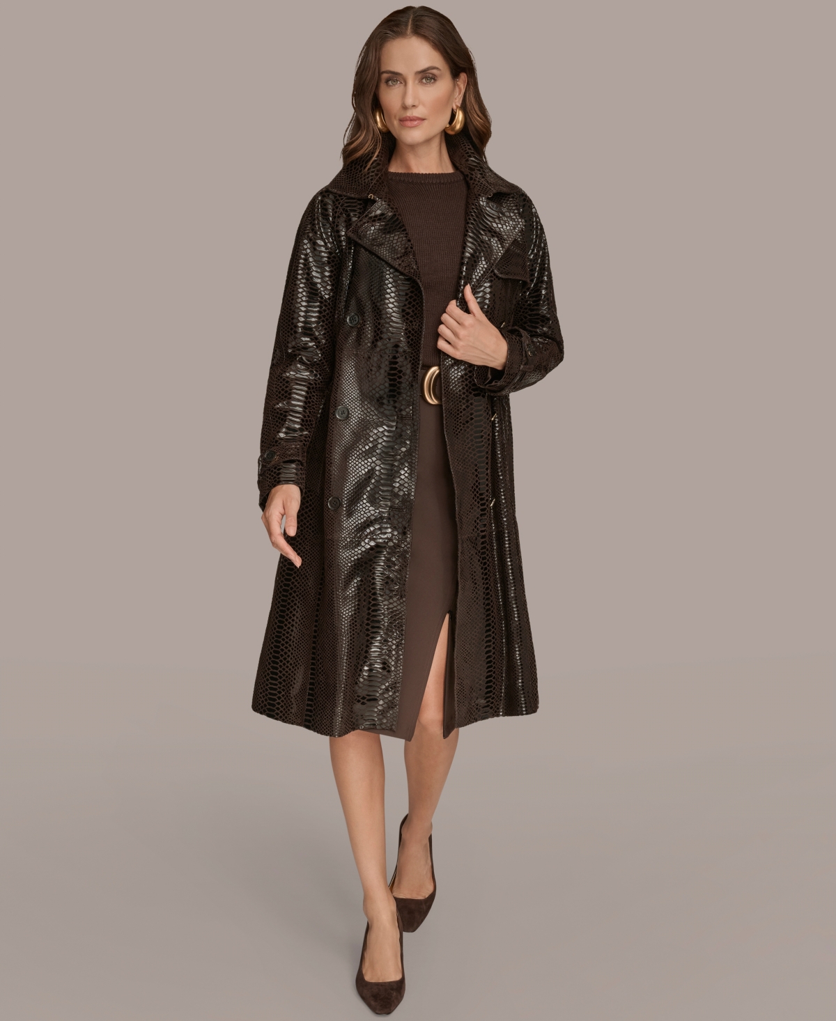 Donna Karan Women's Double Breasted Belted Trench Coat In Brown