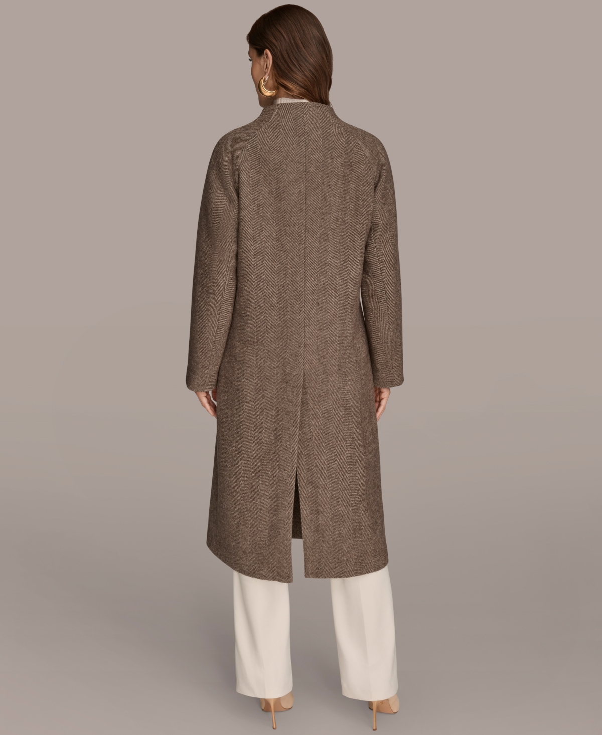 Donna Karan Women's Buttoned Maxi Wool-blend Coat In Brown