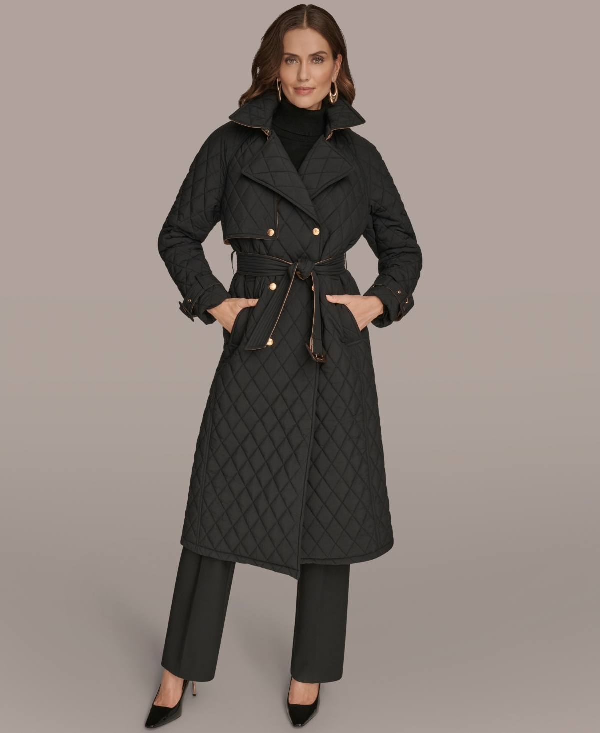 Donna Karan New York Women's Belted Maxi Quilted Coat
