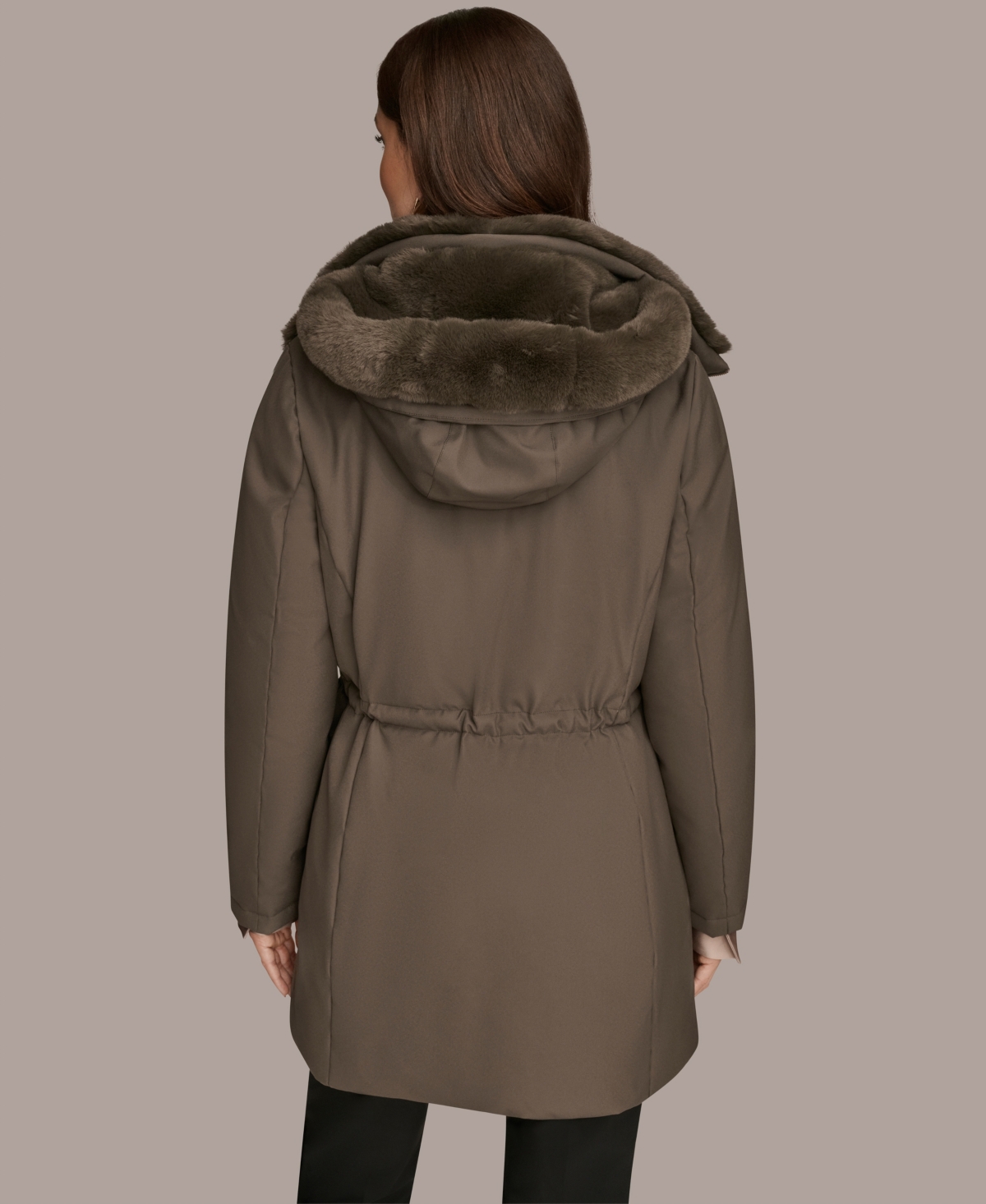 Donna Karan Women's Faux-fur-collar Short Puffer Coat In Brown