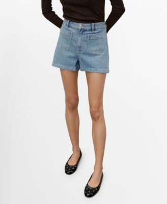 MANGO - Women's Pockets High-Waisted Denim Shorts