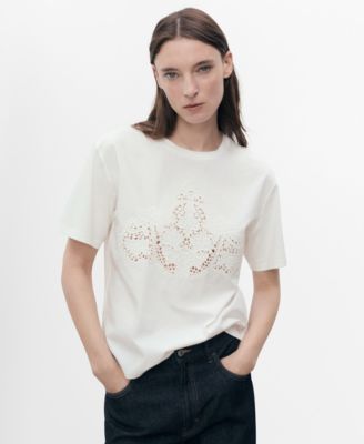 MANGO - Women's Embroidered Cotton T-Shirt