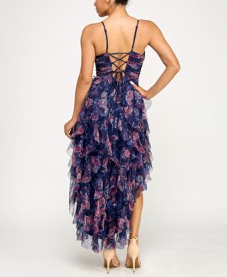 Juniors' Printed Petal High Low Dress