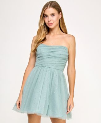 Juniors' Glitter Pleated Short Dress