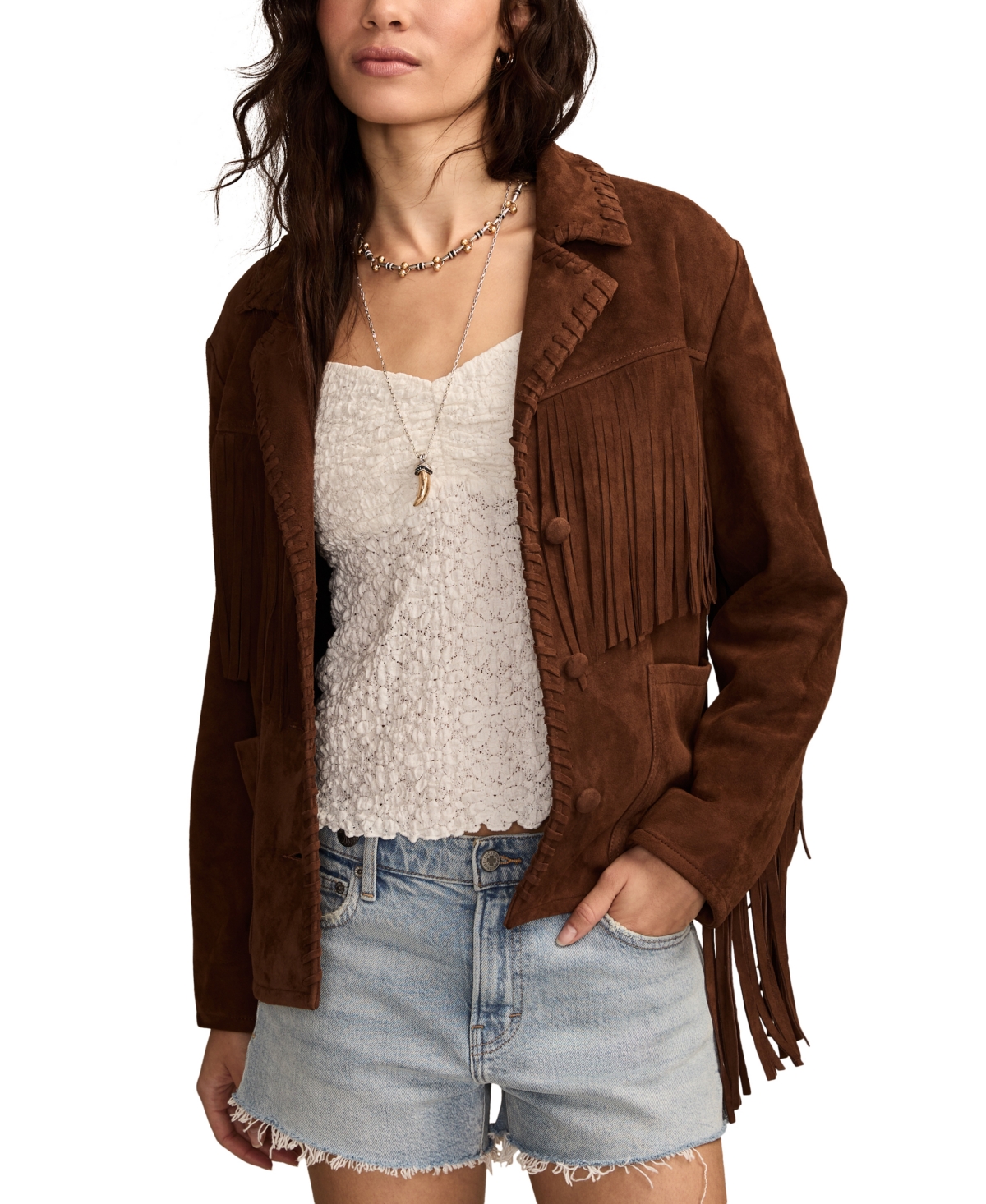 Lucky Brand Women'sâ Fringed Collared Jacket In Brown