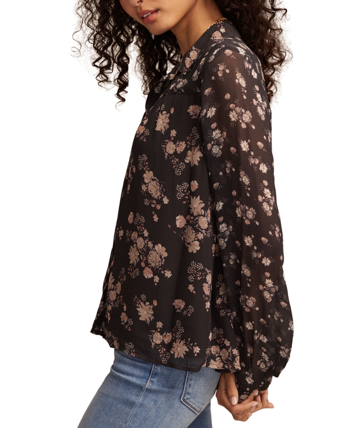 Lucky Brand Women's Mix Print Long Sleeve Button Down Top