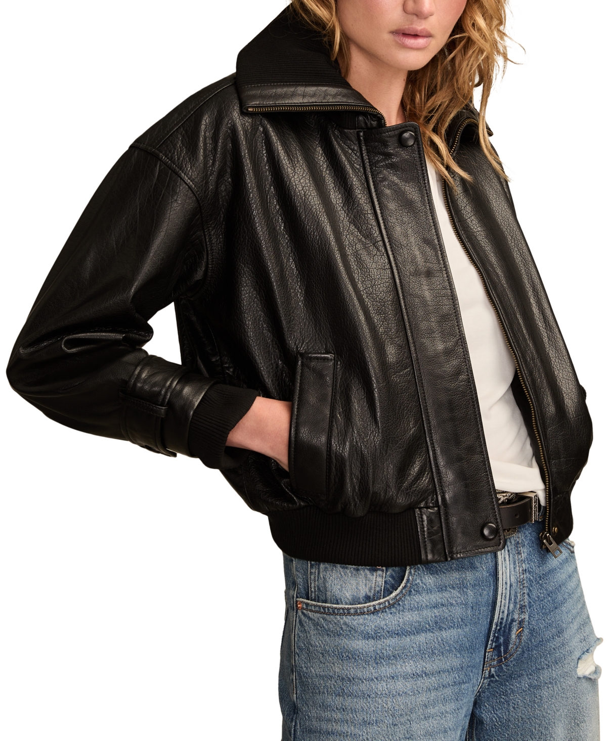 Lucky Brand Women's Exaggerated Collar Leather Jacket In Black