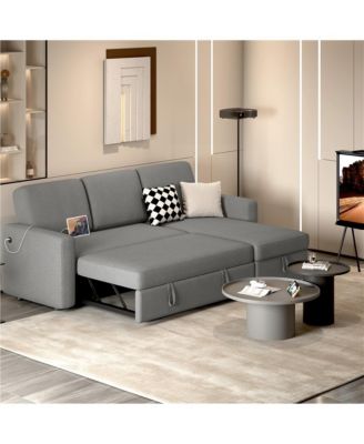 L-Shaped Reversible Sleeper Sectional Sofa with Chaise & USB & Type-C Ports Dark Gray