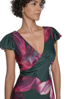 Women's Flutter Sleeve Satin Midi Dress