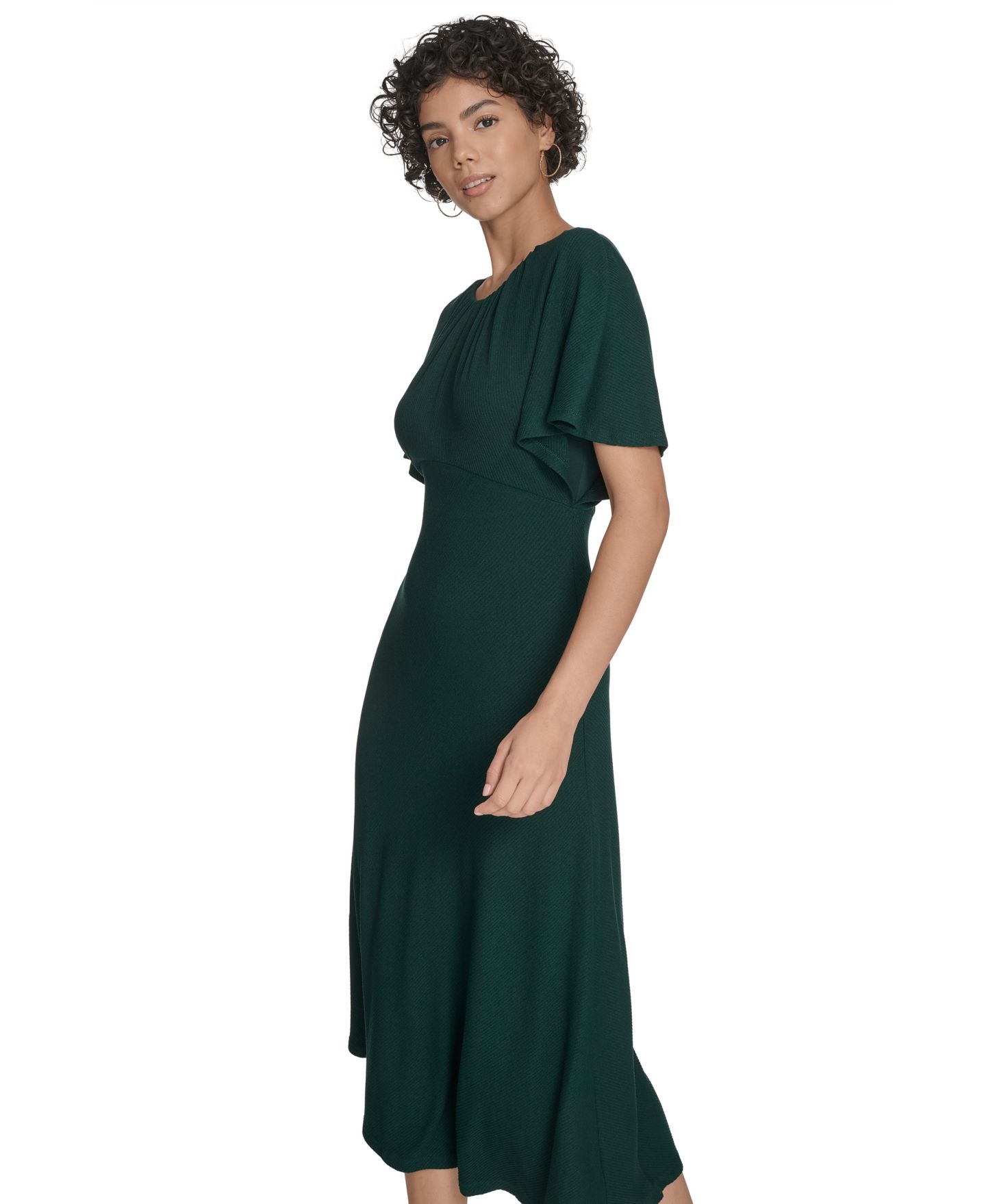 Женское платье Calvin Klein Flutter Sleeve Midi, цвет: Malachite — фото 3