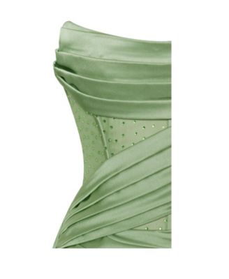 Women Holly Basil Crystallized Corset High Slit Satin Gown