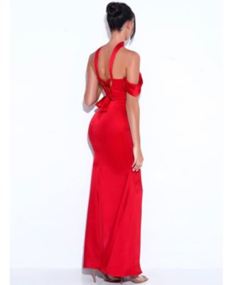 Women Ivona Red Halter Neck Double Duchess Satin Gown