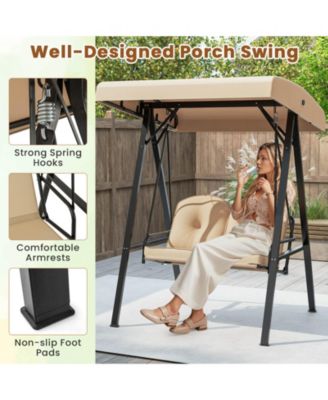 2-Person Outdoor Porch Swing Swing Loveseat with A-Shaped Metal Stand