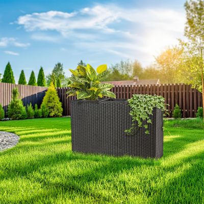 3-Section Wicker Planter Box for Indoor or Outdoor Use - Black