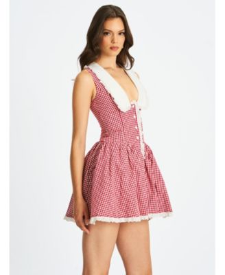 Women's Nala Red Gingham Eyelet Lace Trim Peterpan Collar Mini Dress