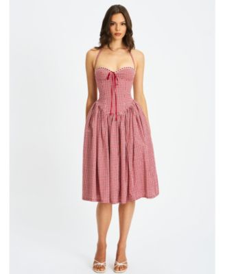 Women's Susanna Red Gingham Halter Drop Waist Midi Dress