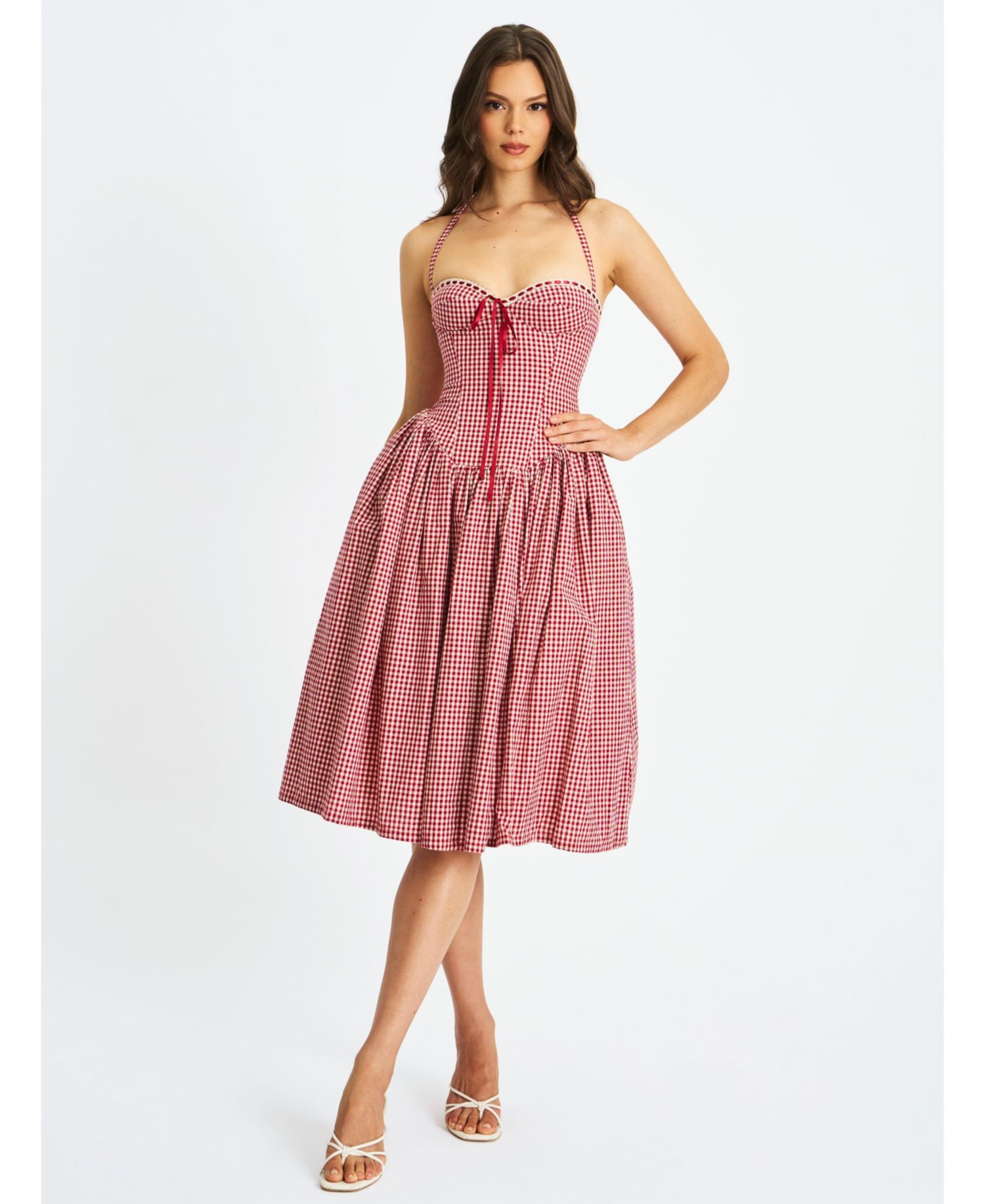 Women's Susanna Red Gingham Halter Drop Waist Midi Dress