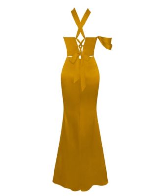 Women's Ivona Gold Halter Neck Double Duchess Satin Gown