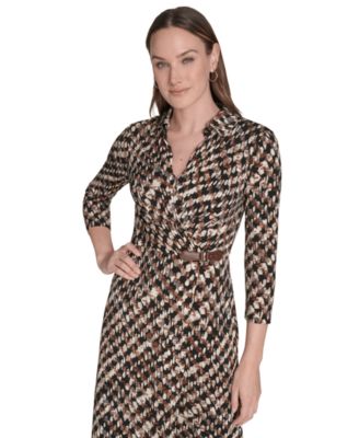 Women's 3/4-Sleeve Shirt Collar Dress