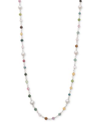Macy's - Cultured Freshwater Pearl (4-5mm) & Multicolor Tourmaline 24" Statement Necklace in Sterling Silver