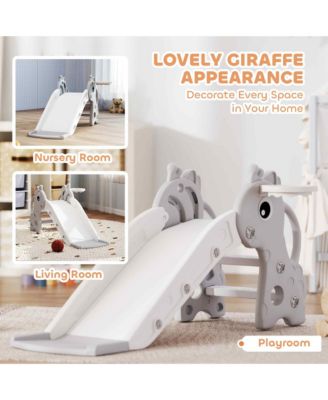 Kids Slide with Climber and Basketball Hoop, 3-in-1 Baby Slide,