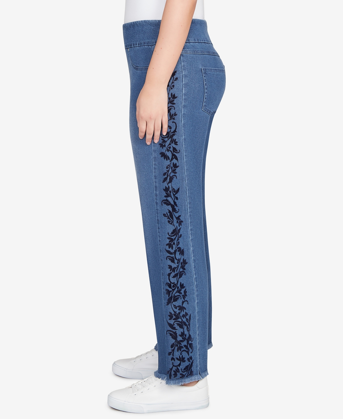Ruby Rd. Petite Flocked Bootcut Ankle Jeans In Blue
