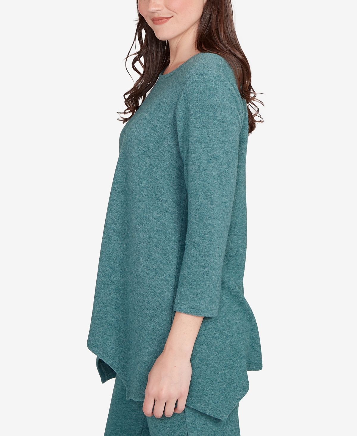 Ruby Rd. Petite Solid Spliced Cozy Knit Top In Green