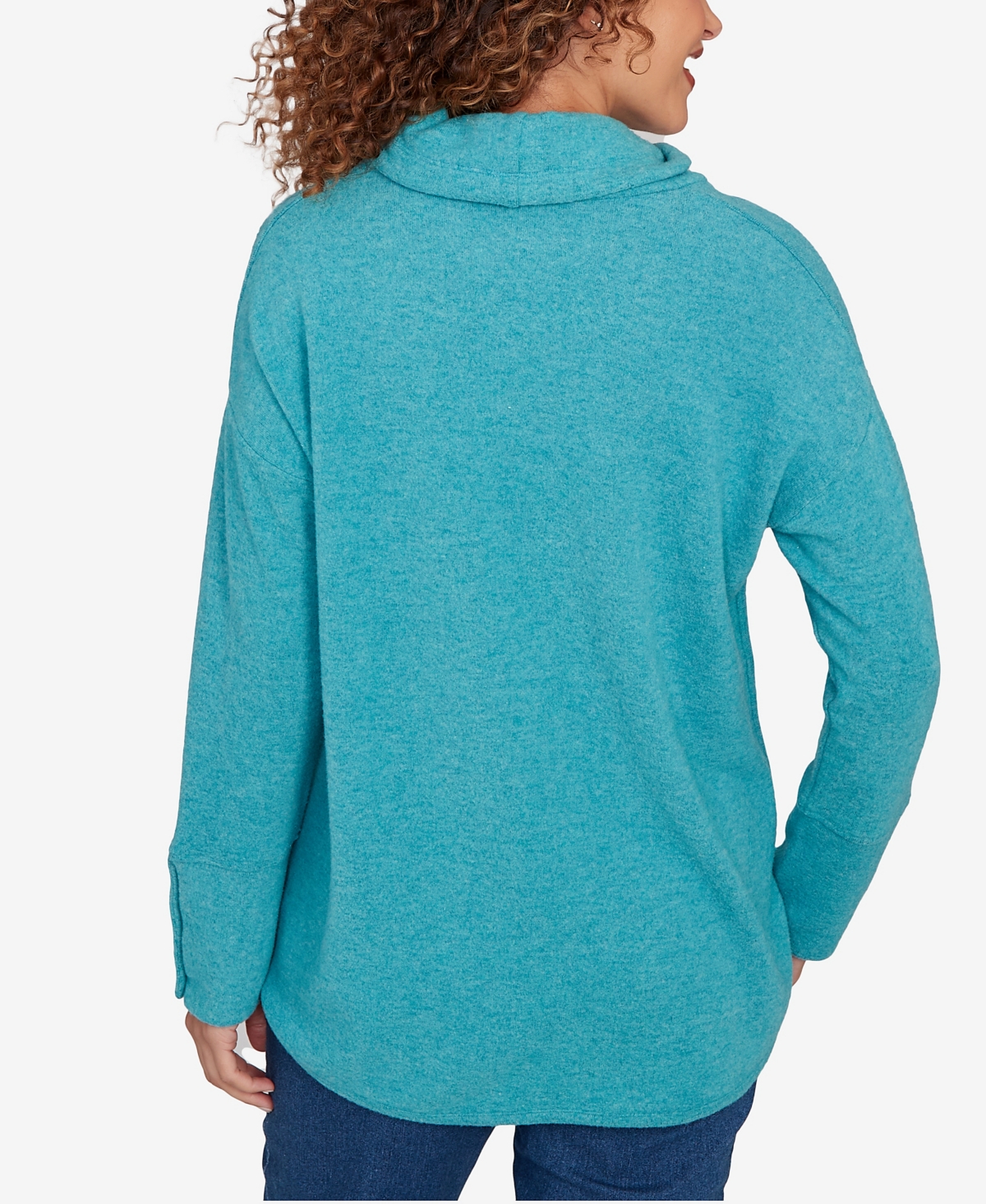 Ruby Rd. Petite Cozy Cowl Neck Drawstring Top In Blue