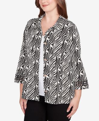 Petite Zebra Collared Knit Swing Jacket