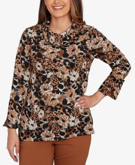 Petite Vintage Paisley Embellished Top - Tan Multi