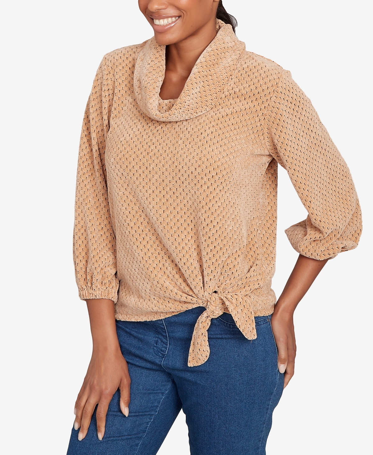 Ruby Rd. Petite Honeycomb Chenille Cowl Neck Top In Brown