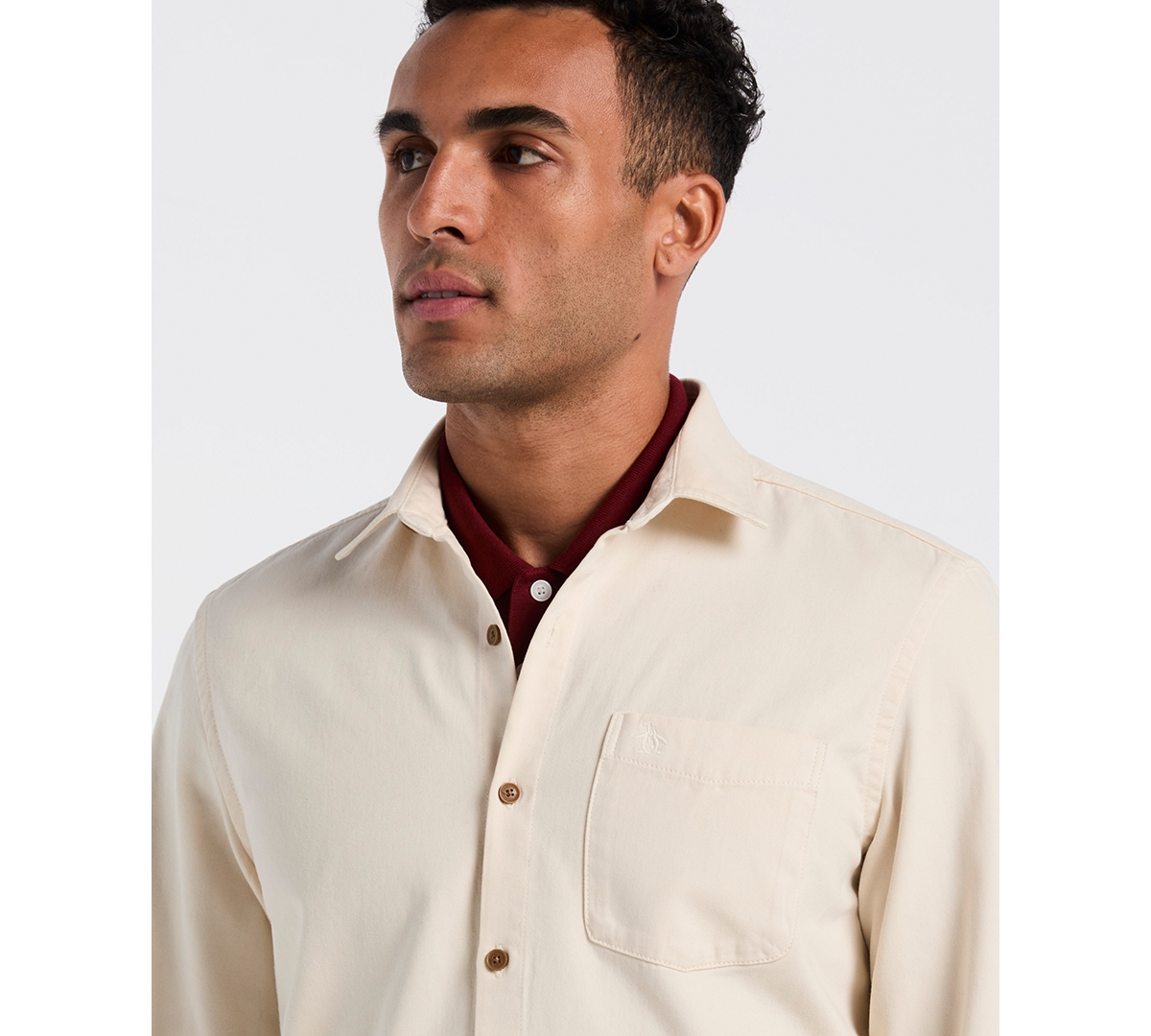 Original Penguin Men's Long Sleeve Garment Dyed Solid Shirt In Neutral
