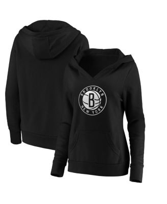 Fanatics - Women's Black Brooklyn Nets Primary Logo V-Neck Pullover Hoodie