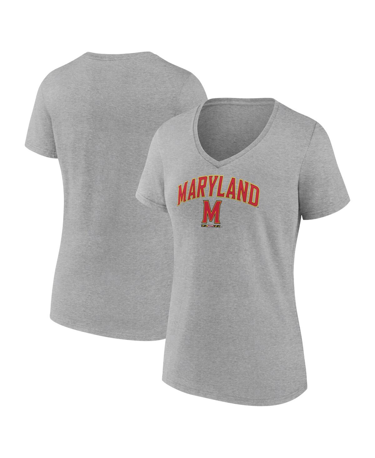 Fanatics Women's Heather Gray Maryland Terrapins Campus V-neck T-shirt In Gray