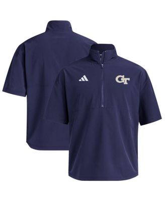 adidas - Men's Navy Georgia Tech Yellow Jackets Woven Quarter-Zip Short Sleeve Pullover