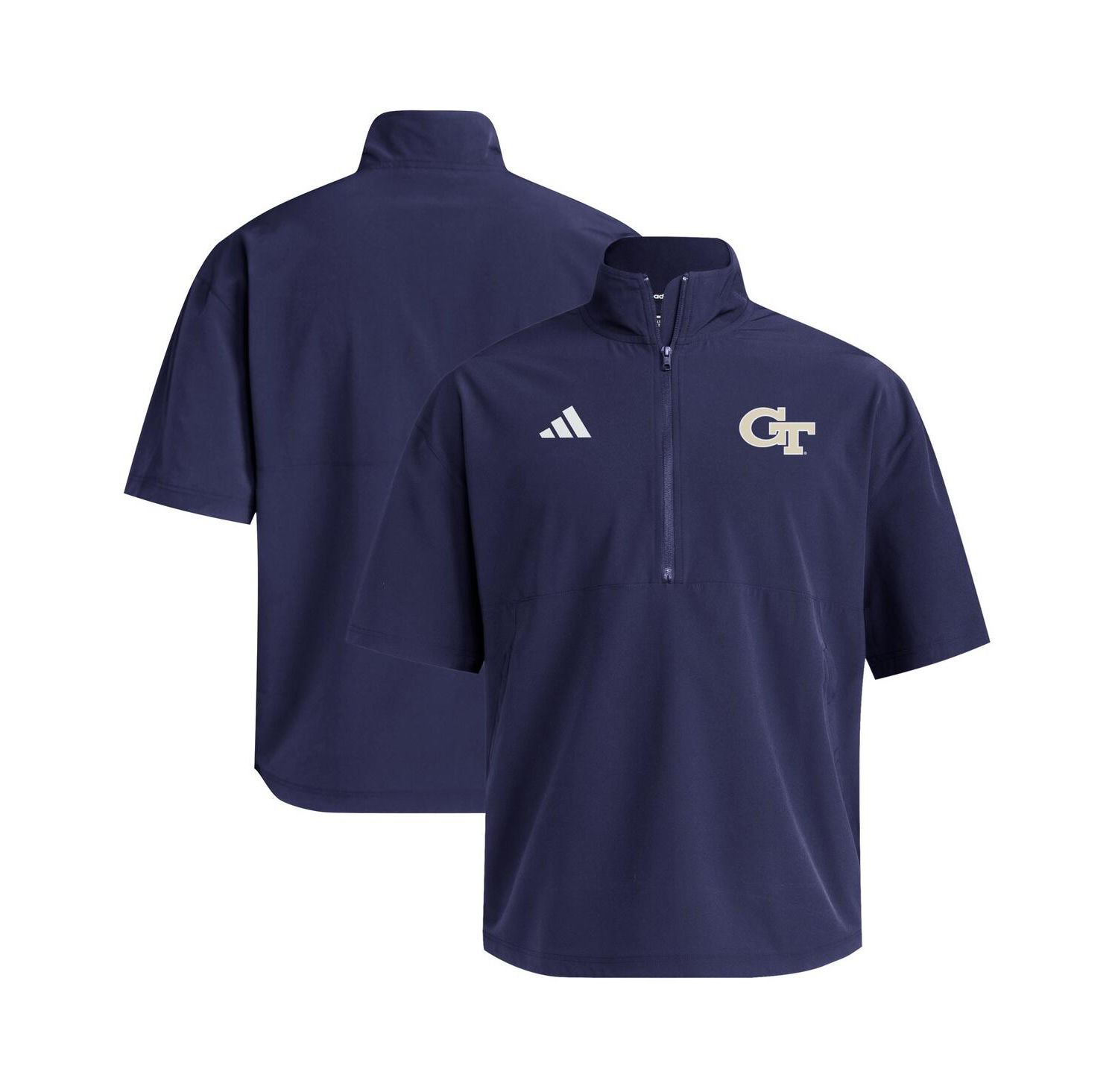 Men's Navy Georgia Tech Yellow Jackets Woven Quarter-Zip Short Sleeve Pullover Hoodie