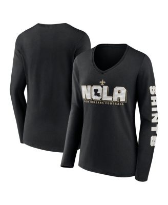 Fanatics - Women's Black New Orleans Saints Hometown Sweep Long Sleeve V-Neck T-Shirt