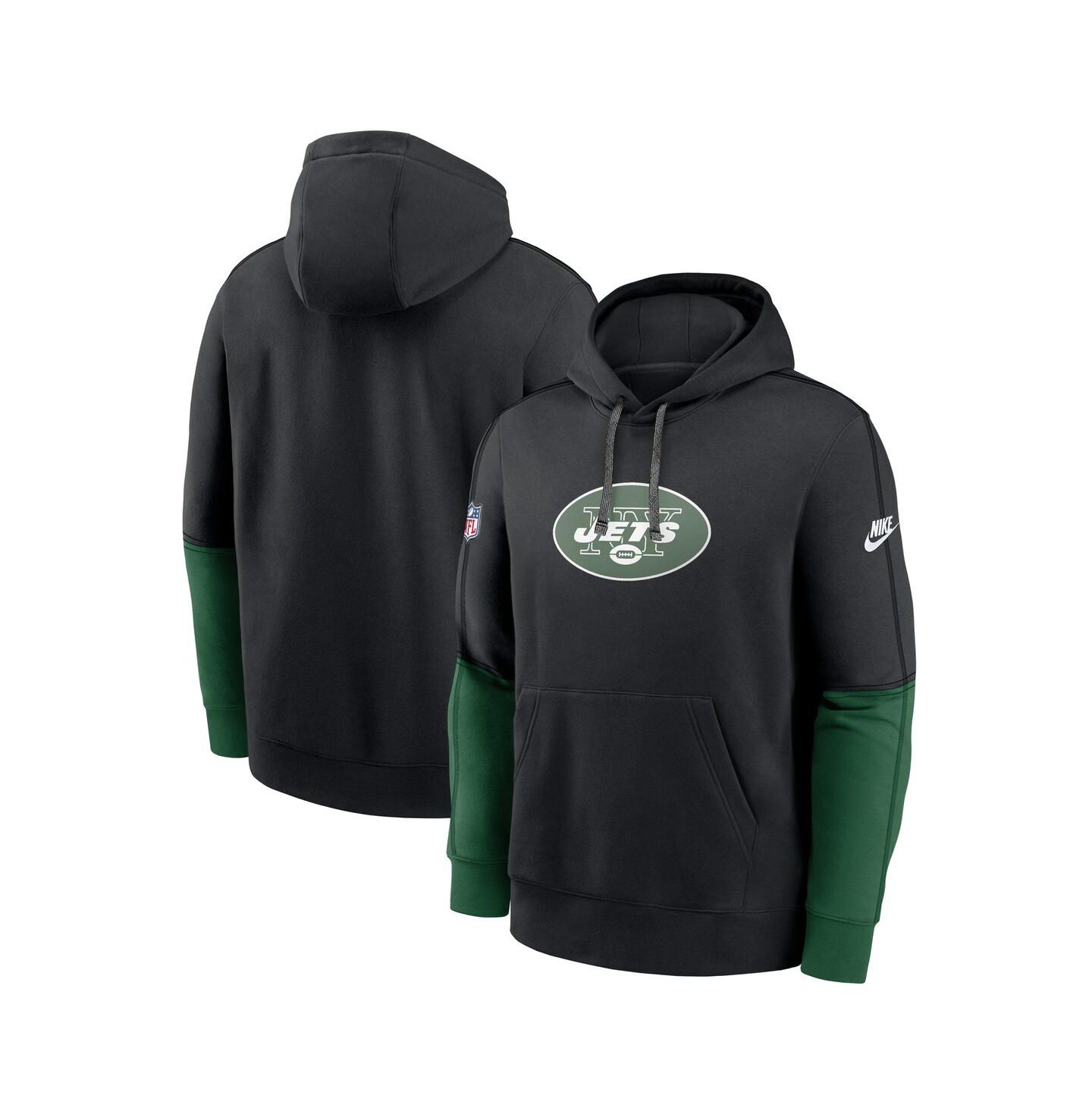 Мужское худи Nike New York Jets Throwback Logo Club из смесового трикотажа, Black — фото 1