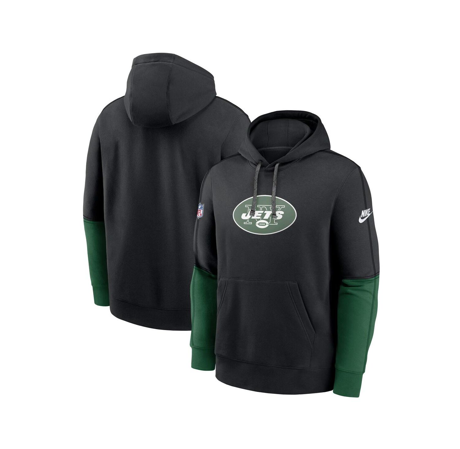 Men's Black New York Jets Throwback Logo Club Tri-Blend Pullover Hoodie