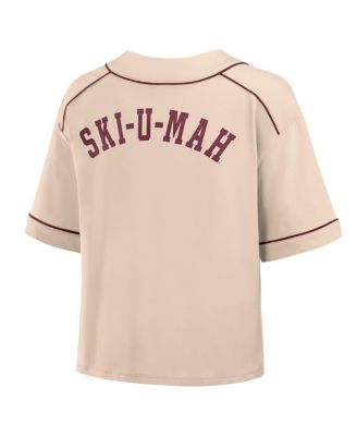 Women's Tan Minnesota Golden Gophers Oversized Dominant Force Cropped V-Neck T-Shirt