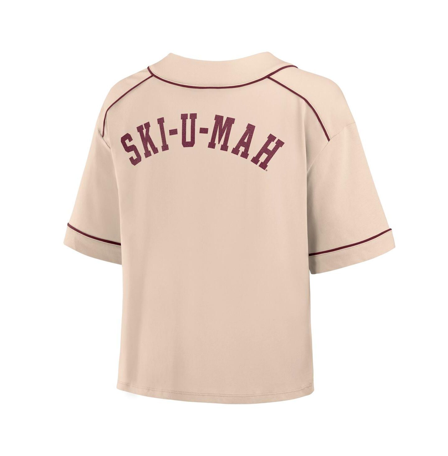 Женская футболка Fanatics Tan Minnesota Golden Gophers Oversized Dominant Force Cropped V-Neck — фото 2